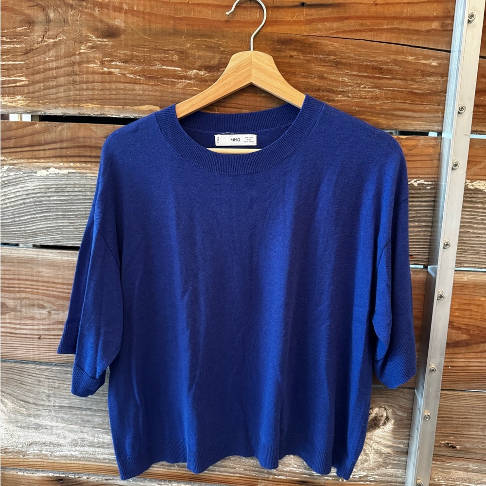 MNG by Mango Royal Blue Knit Short Sleeve Sweater